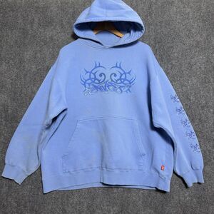 Y2K Rare JNCO Tribal Hoodie Boxy Fit Size XL Crazy Sleeve Hit Light Blue